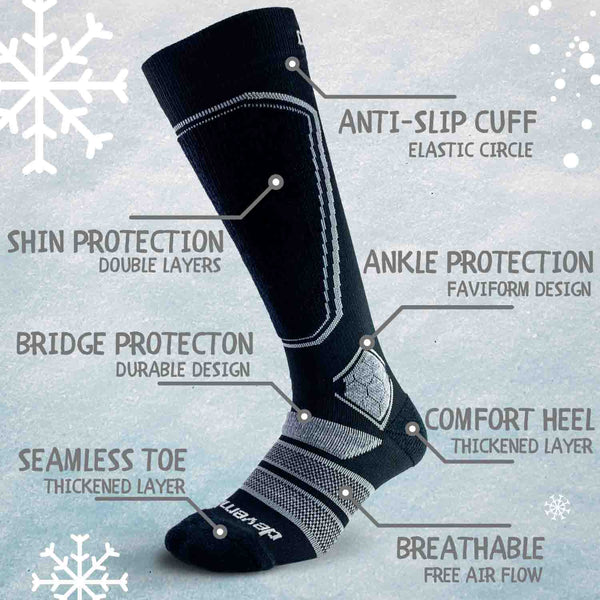 Merino Wool Ski Socks & Snowboard Socks for Kids (Black & Grey)