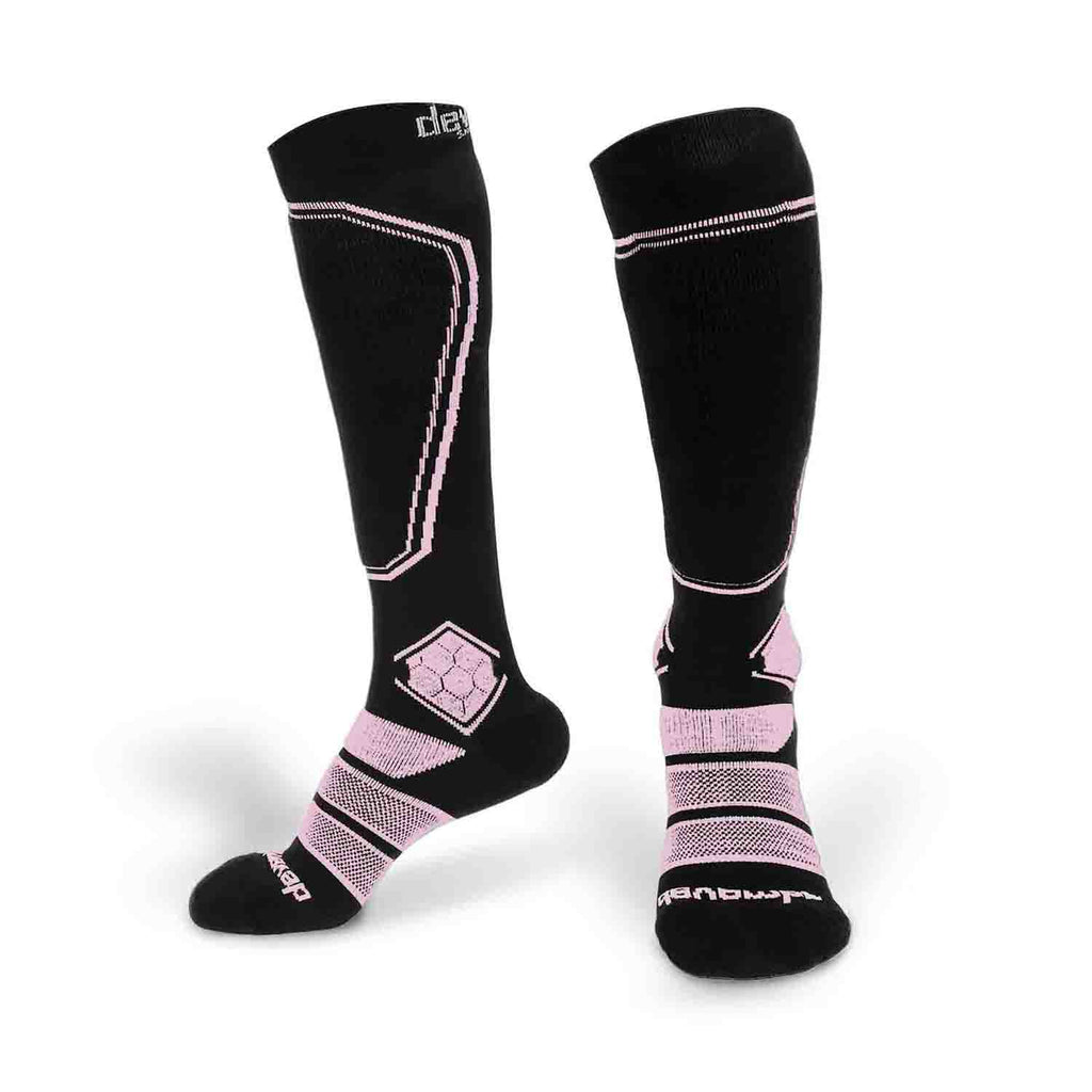 Merino Wool Ski Socks & Snowboard Socks for Kids (Black & Pink)