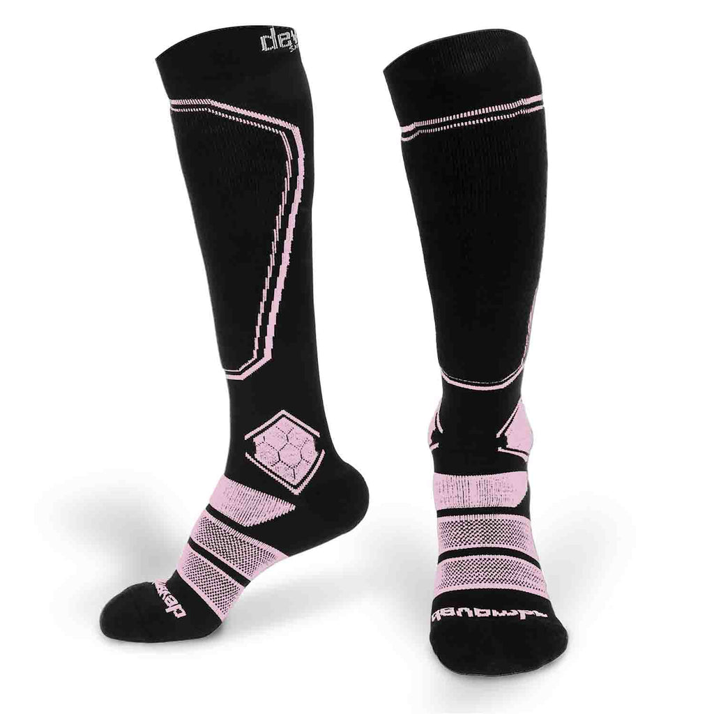 Merino Wool Ski Socks & Snowboard Socks (Black & Pink)