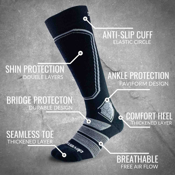 Merino Wool Ski Socks & Snowboard Socks (Black & Grey)