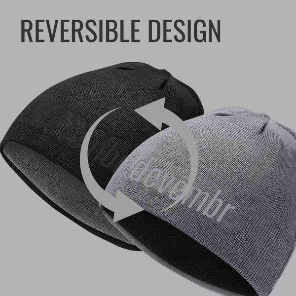 Reversible Beanie Hat (Black and Grey, Short Brim)