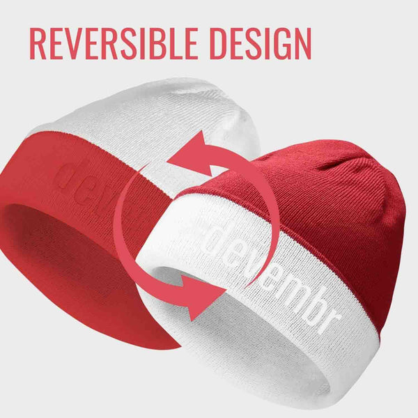 Reversible Beanie Hat (Red and White, Long Brim)