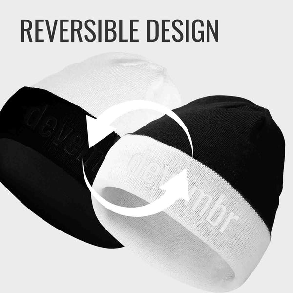 Reversible Beanie Hat (Black and White, Long Brim)