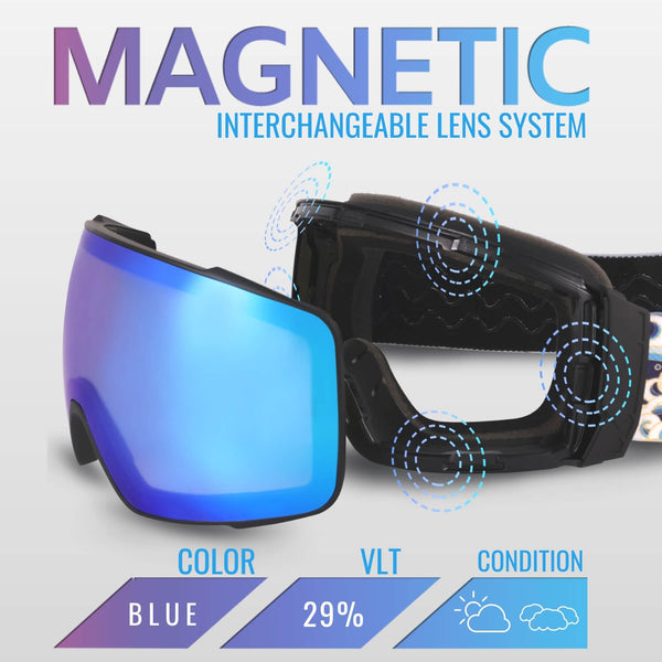 Ski & Snowboard Goggles Niseko Series (Frameless Magnetic Interchangeable Spherical Lens with Stylish Strap)