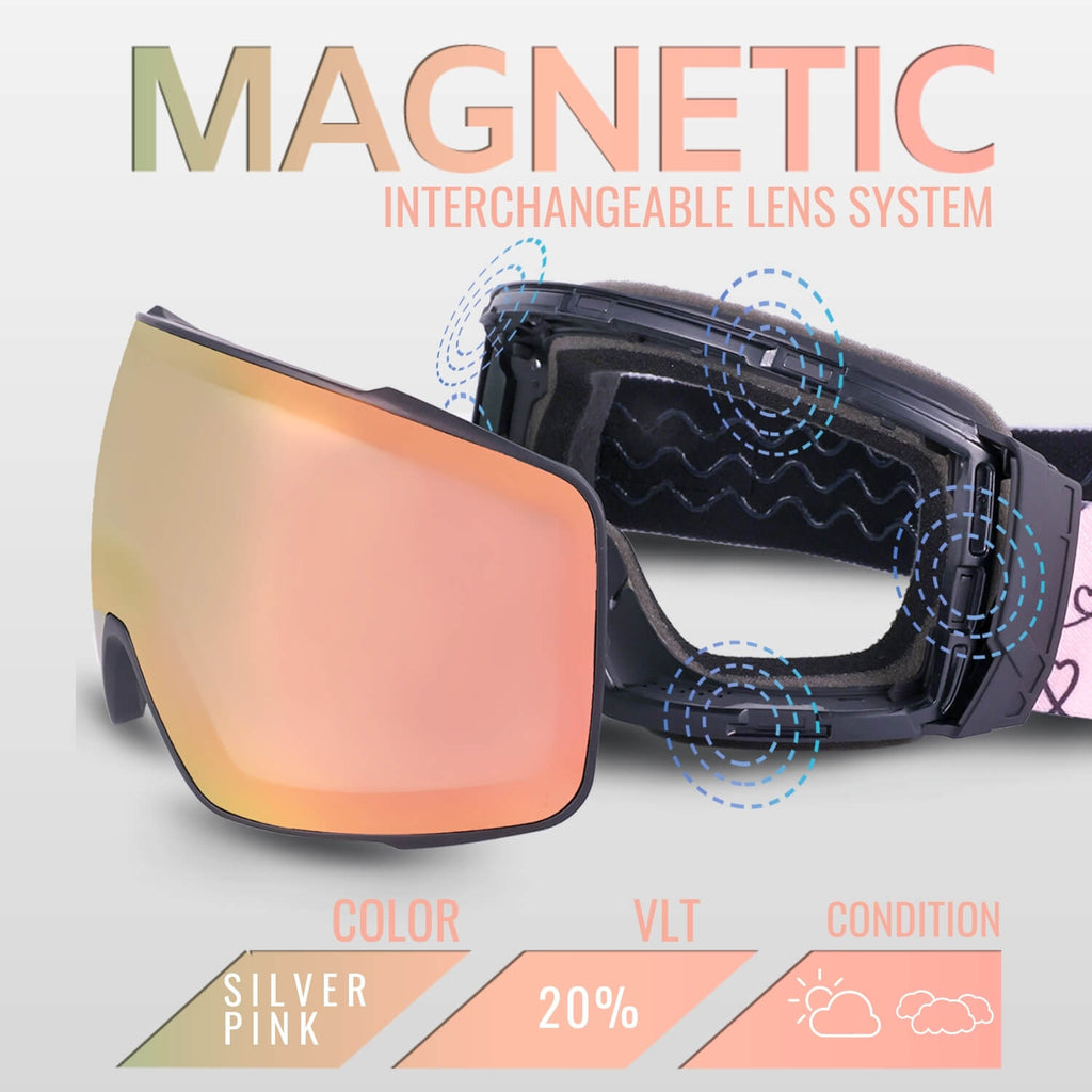 snowboarding goggles magnetic Ski & Snowboard Goggles for Men and Women | Magnetic Interchangeable  Spherical OTG Snow Goggles for Glasses | Anti Fog Snowboarding Goggles