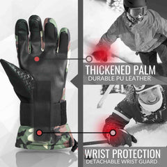 devembr Snowboardhandschoenen met Polsbescherming, Touchscreen Skihandschoenen, Waterdicht, Groen, M