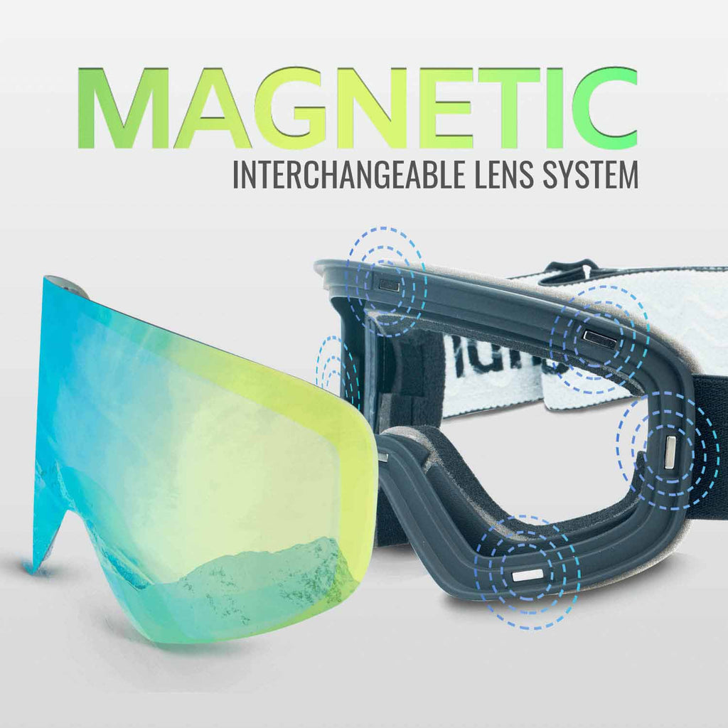 snowboard goggles with magnetic lens Ski & Snowboard Goggles for Men and Women | Magnetic Interchangeable OTG Snow Goggles for Glasses | Anti Fog Snowboarding Goggles