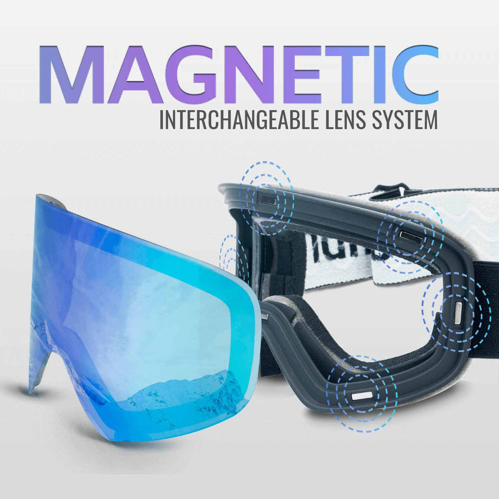 ski goggles interchangeable lenses Ski & Snowboard Goggles for Men and Women | Magnetic Interchangeable OTG Snow Goggles for Glasses | Anti Fog Snowboarding Goggles